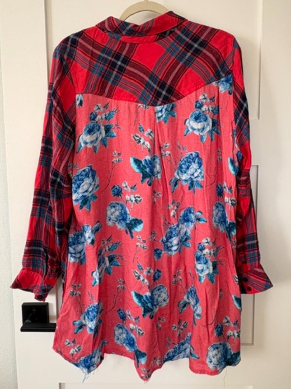 Tolani Collection Plaid Floral Mixed Print Button Down Shirt 1X